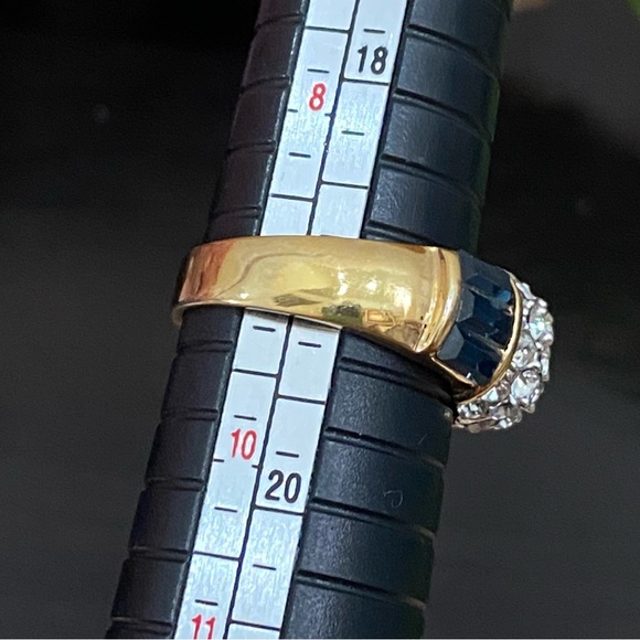 Vintage CZ Stone with Blue Baguette Gold-plated Ring Size 9 - Picture 8 of 14